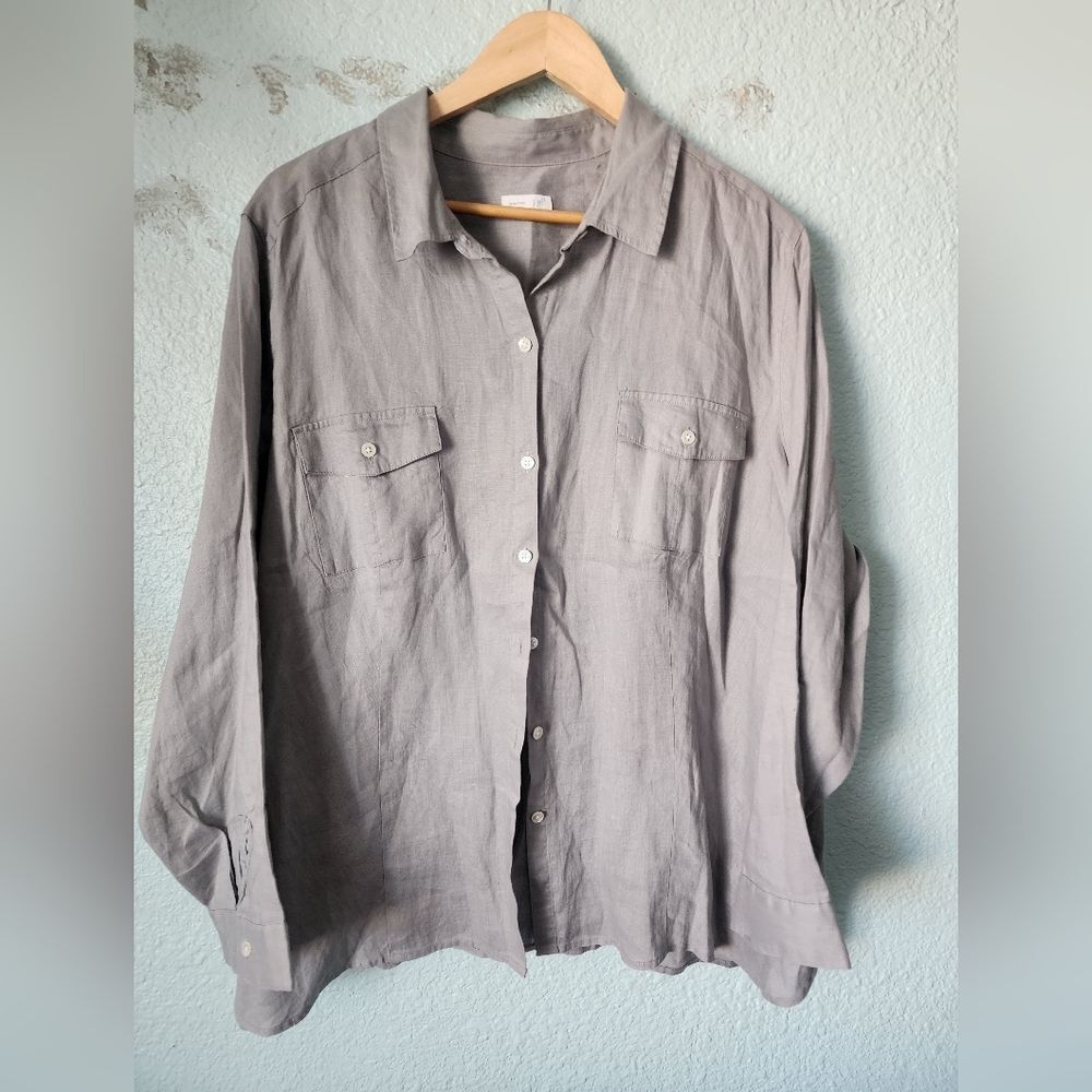 J. Jill Light Gray Linen Shirt
